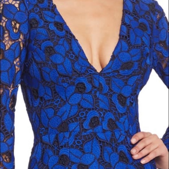 Dress the Population Katherine Blue Leaf Short Lace Cocktail Dress SZ Medium - Picture 4 of 9